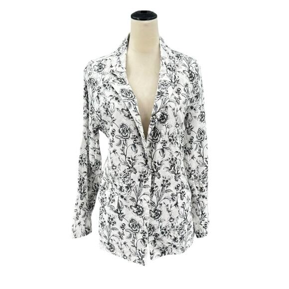 Joie Jackets & Blazers - Joie Black & White Floral Print 100 Linen Longline Business Casual Blazer Jacket